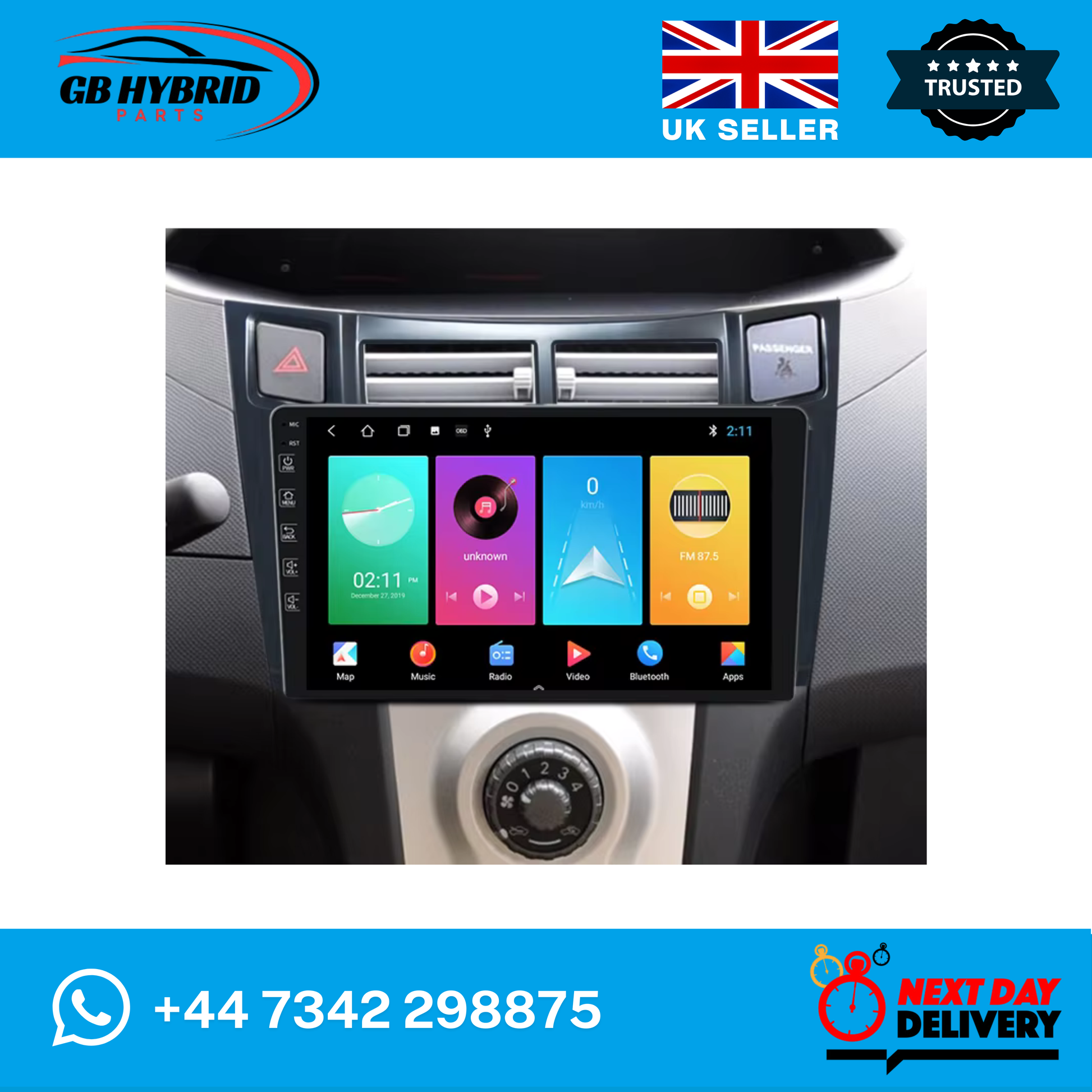 Android Carplay Toyota Yaris 2005 to 2012 Car Stereo Radio GPS Sat 4+64GB GB Hybrid Parts