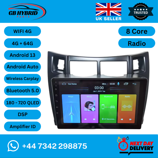 Android Carplay Toyota Yaris 2005 to 2012 Car Stereo Radio GPS Sat 4+64GB GB Hybrid Parts