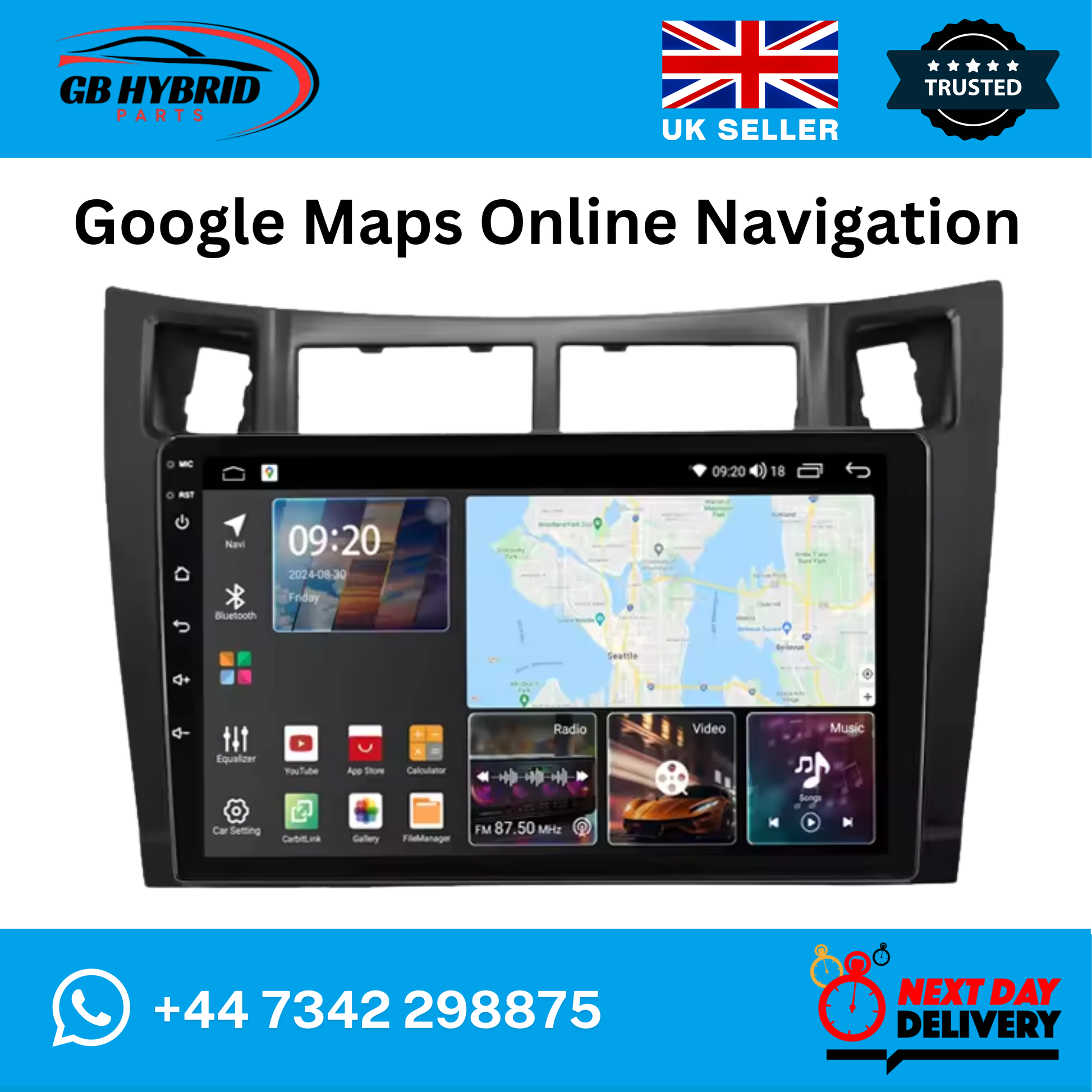 Android Carplay Toyota Yaris 2005 to 2012 Car Stereo Radio GPS Sat 4+64GB GB Hybrid Parts